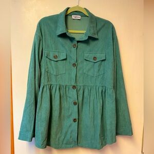 Teal Button-Up Corduroy Jacket